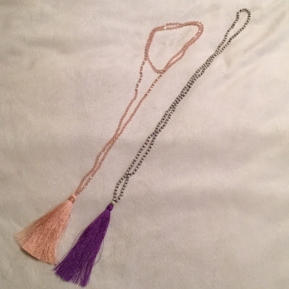Set of two tassel necklaces! One pink + one purple